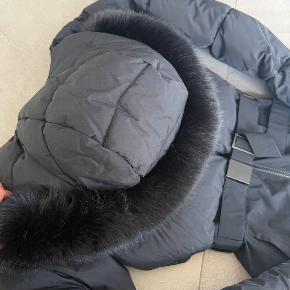 ALO Yoga Black Hooded Fur Trim Jumpsuit - Picture 7 of 9